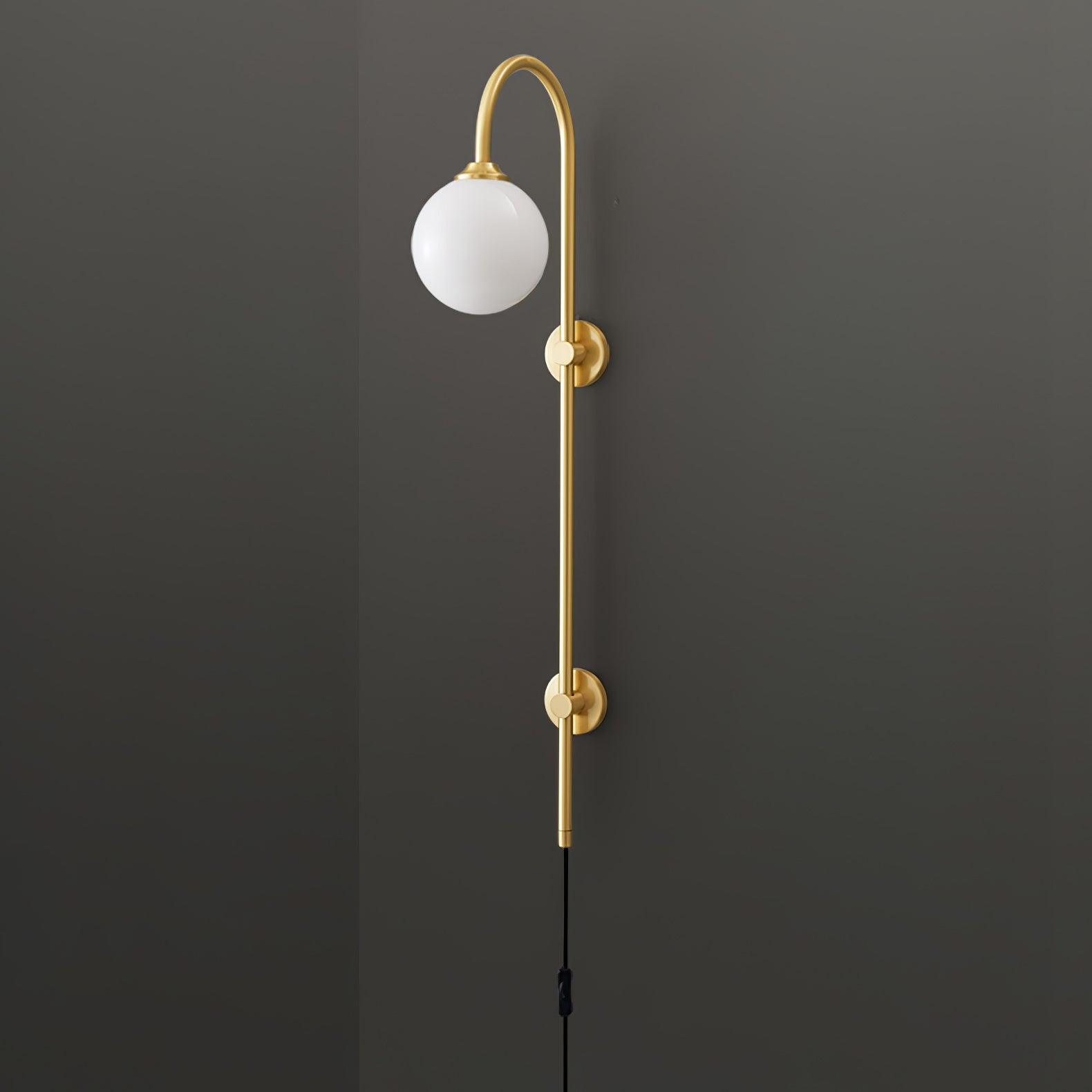 Modern Vertical Brass Wall Sconce with Globe Glass Shade Plug In Lighting Fixture