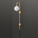 Modern Vertical Brass Wall Sconce with Globe Glass Shade Plug In Lighting Fixture