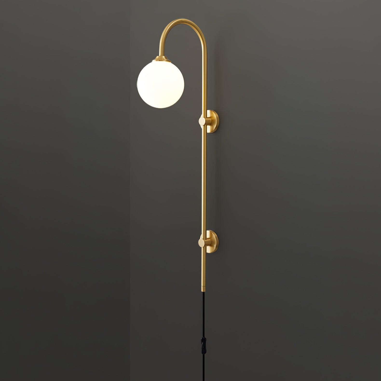 Modern Vertical Brass Wall Sconce with Globe Glass Shade Plug In Lighting Fixture