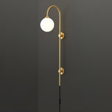 Modern Vertical Brass Wall Sconce with Globe Glass Shade Plug In Lighting Fixture