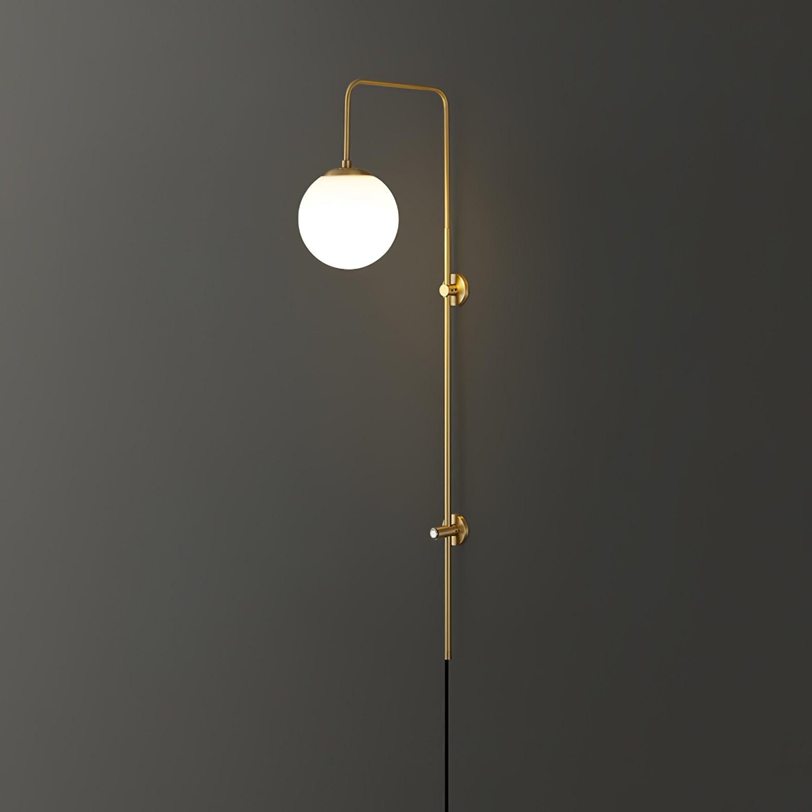 Modern Vertical Brass Wall Sconce with Globe Glass Shade Plug In Lighting Fixture