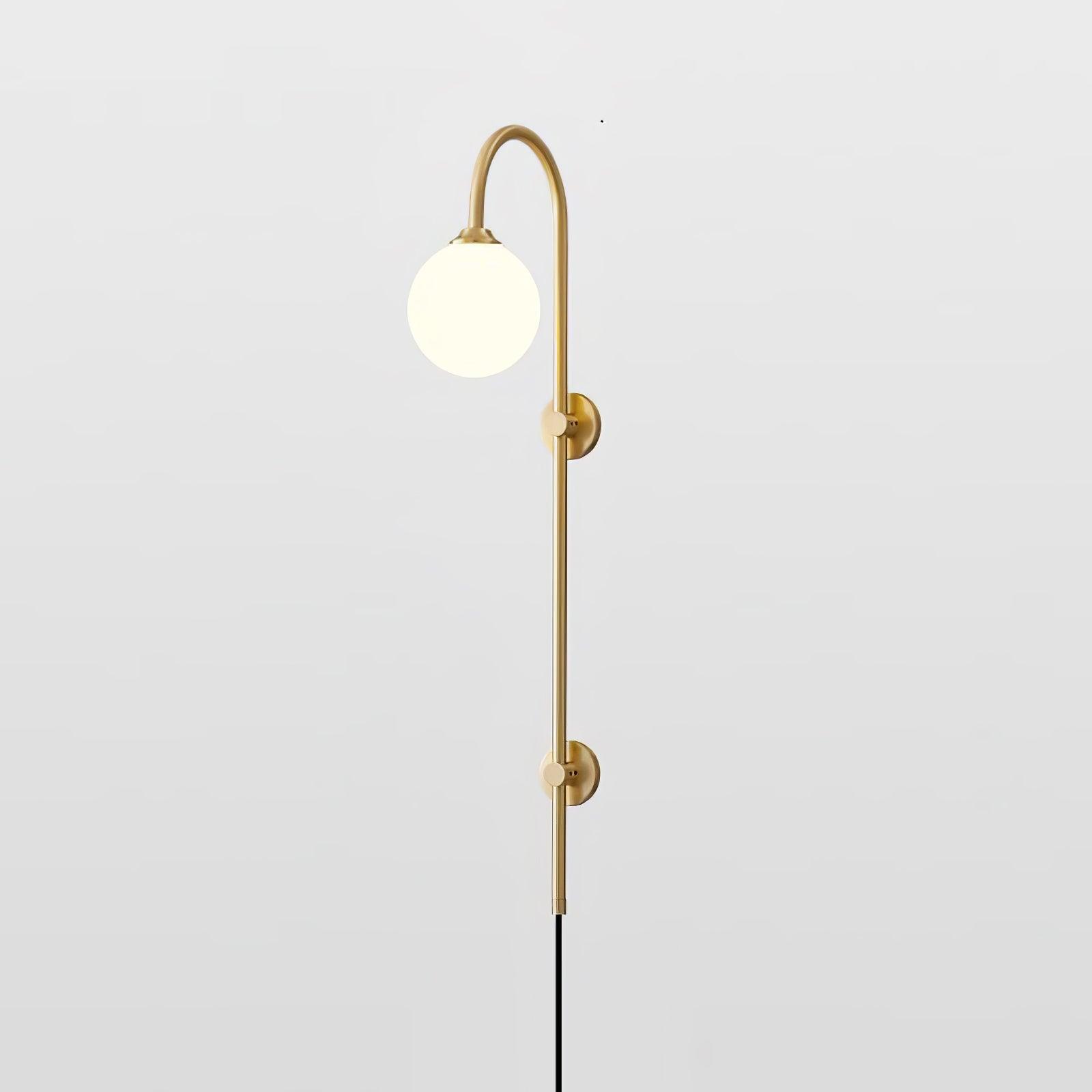 Modern Vertical Brass Wall Sconce with Globe Glass Shade Plug In Lighting Fixture