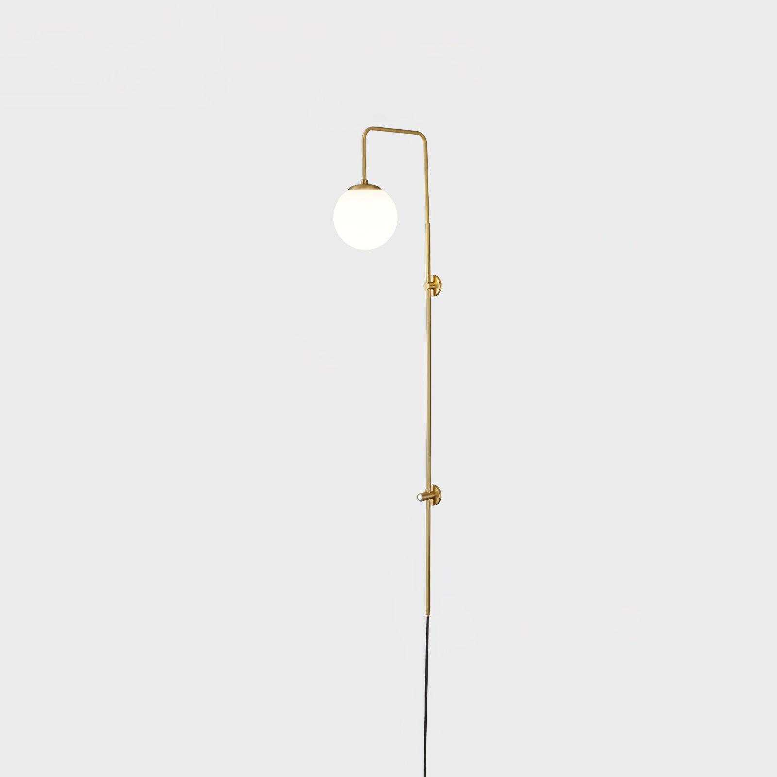 Modern Vertical Brass Wall Sconce with Globe Glass Shade Plug In Lighting Fixture