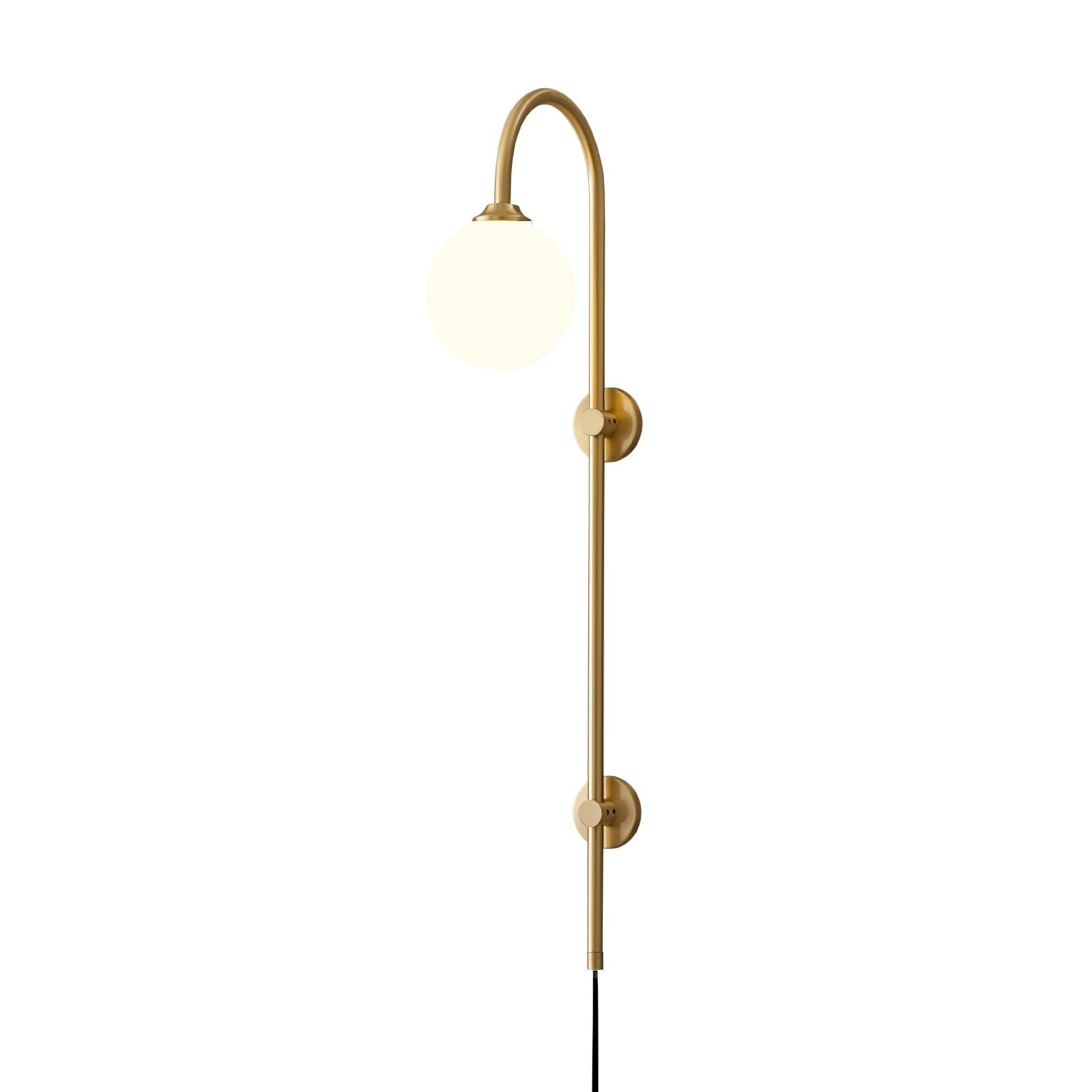 Modern Vertical Brass Wall Sconce with Globe Glass Shade Plug In Lighting Fixture