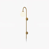 Modern Vertical Brass Wall Sconce with Globe Glass Shade Plug In Lighting Fixture