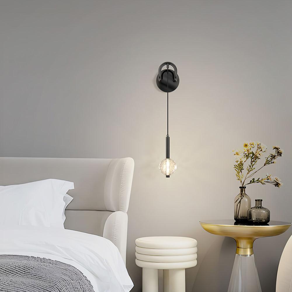 Modern Vertical Crystal Sconce Wall Lamp with Seeded Glass Orb and LED Lighting
