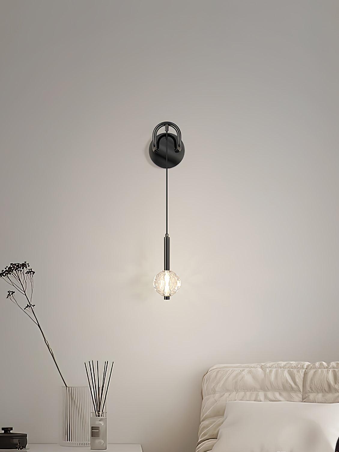 Modern Vertical Crystal Sconce Wall Lamp with Seeded Glass Orb and LED Lighting