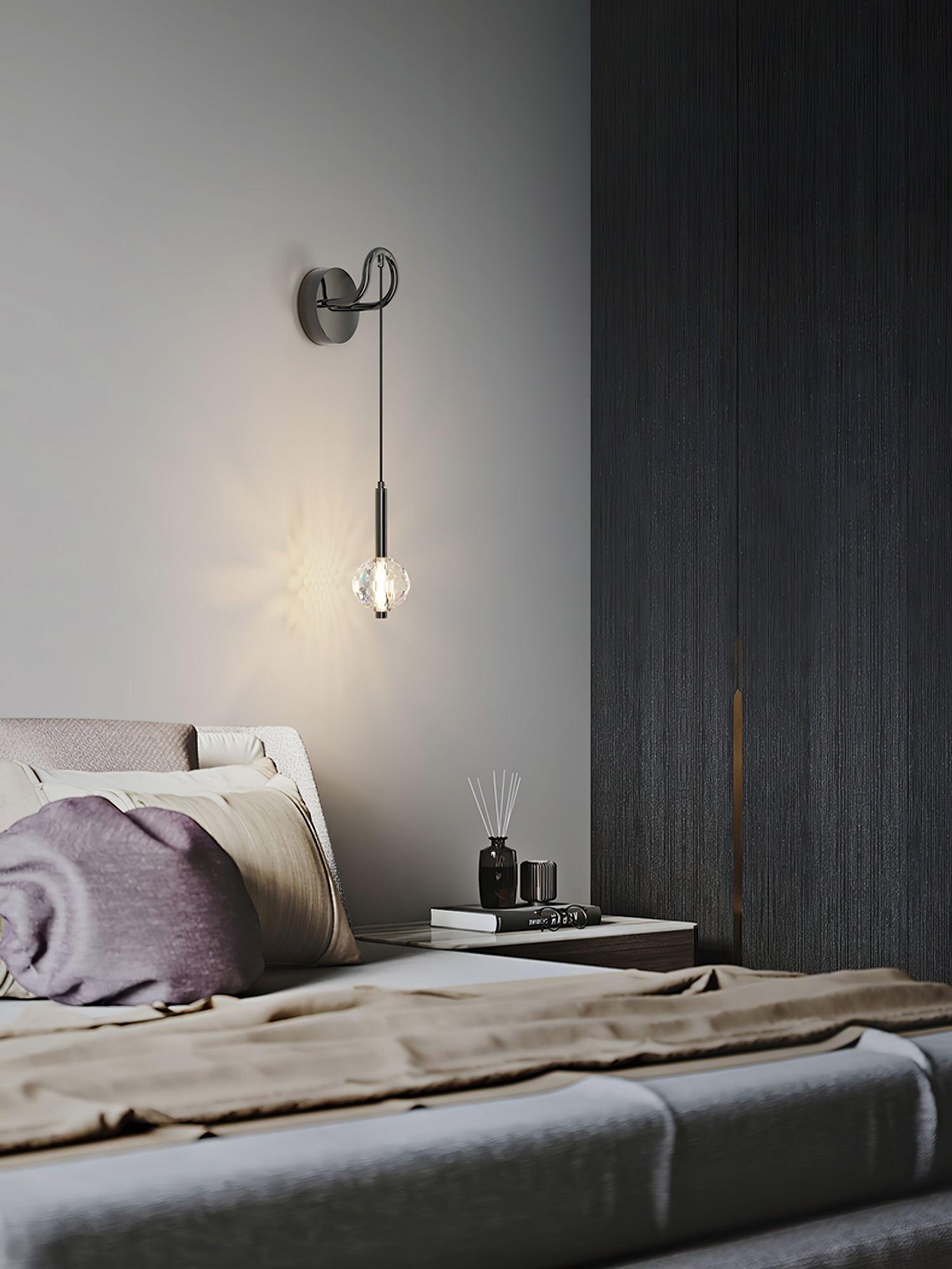 Modern Vertical Crystal Sconce Wall Lamp with Seeded Glass Orb and LED Lighting