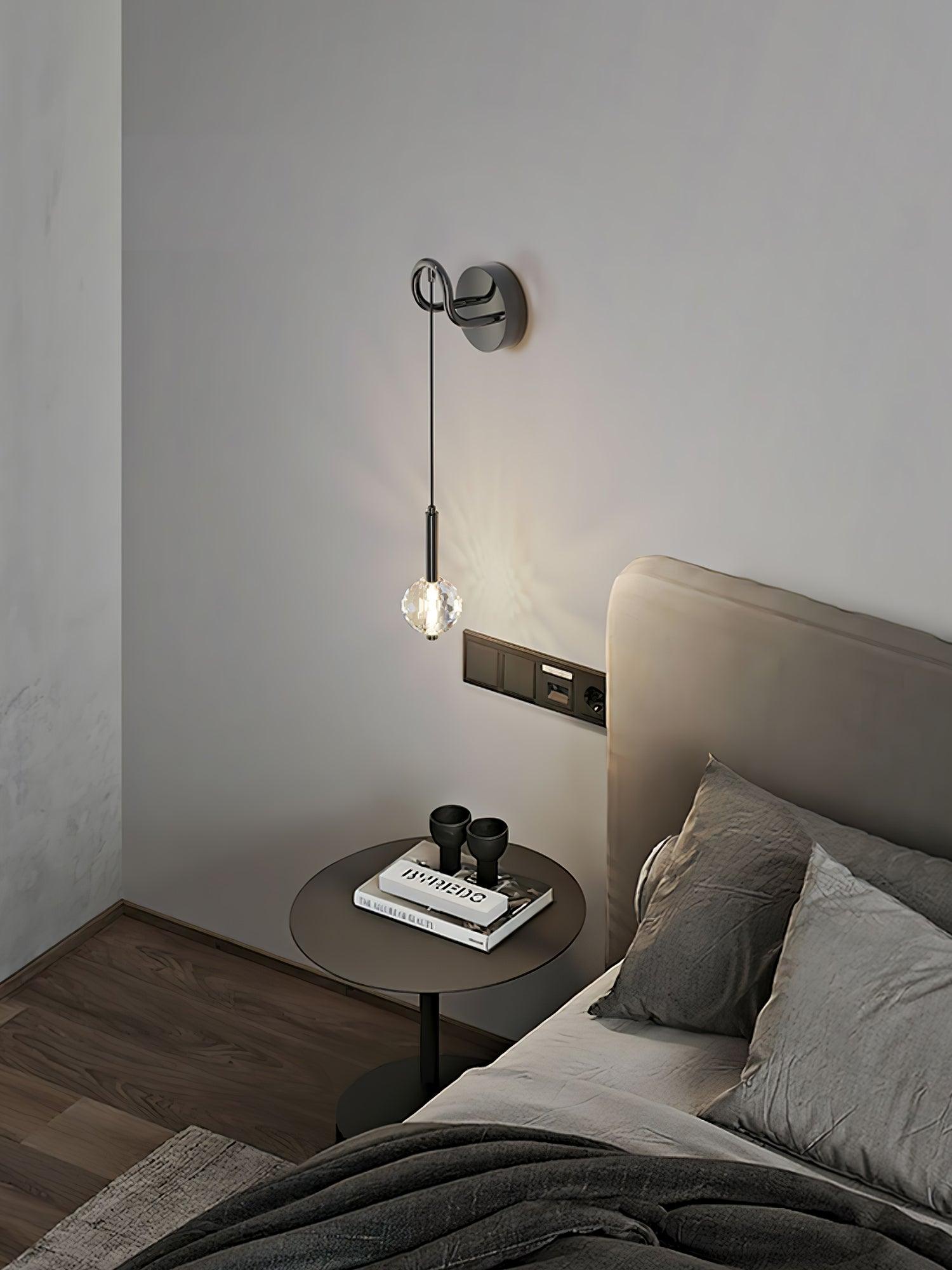 Modern Vertical Crystal Sconce Wall Lamp with Seeded Glass Orb and LED Lighting