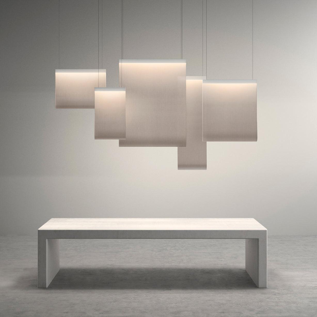 Modern Vertical Fabric Curtain LED Pendant Light for Indoor Living Spaces