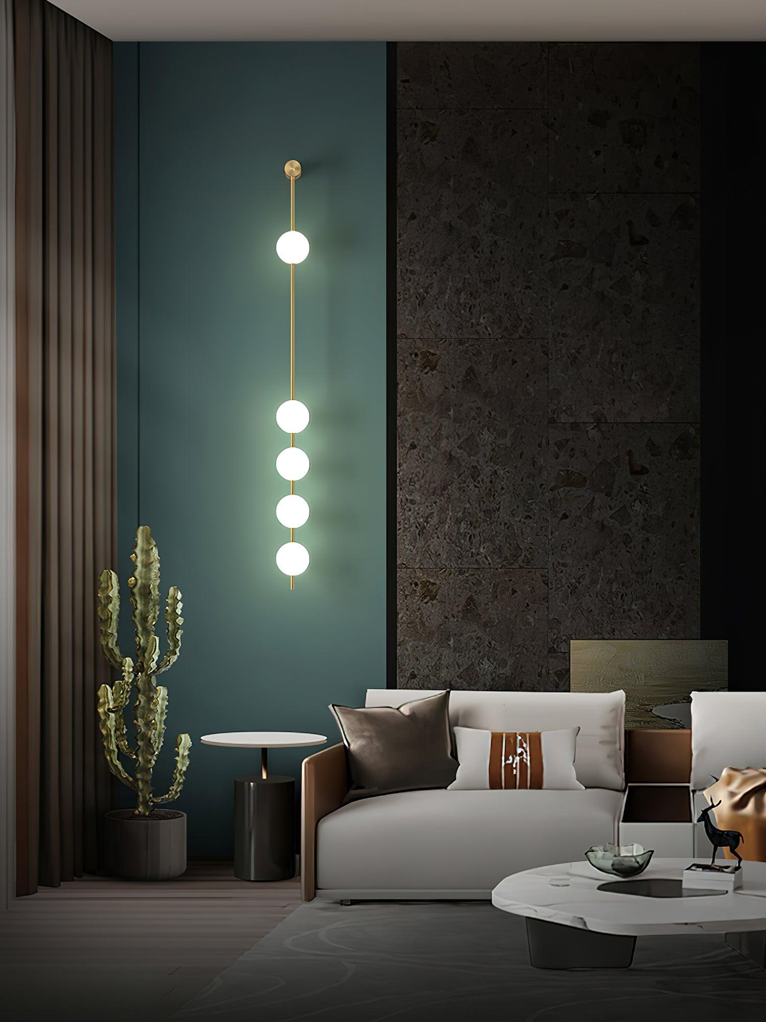 Modern Vertical Glass Globe Wall Sconce Brass LED Bracket Lighting for Interior