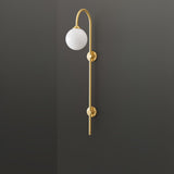 Modern Vertical Gold Wall Sconce with Spherical White Glass Globe Diffuser