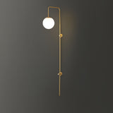 Modern Vertical Gold Wall Sconce with Spherical White Glass Globe Diffuser