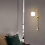 Modern Vertical Gold Wall Sconce with Spherical White Glass Globe Diffuser