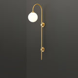 Modern Vertical Gold Wall Sconce with Spherical White Glass Globe Diffuser