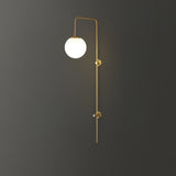 Modern Vertical Gold Wall Sconce with Spherical White Glass Globe Diffuser