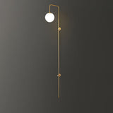 Modern Vertical Gold Wall Sconce with Spherical White Glass Globe Diffuser