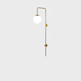 Modern Vertical Gold Wall Sconce with Spherical White Glass Globe Diffuser