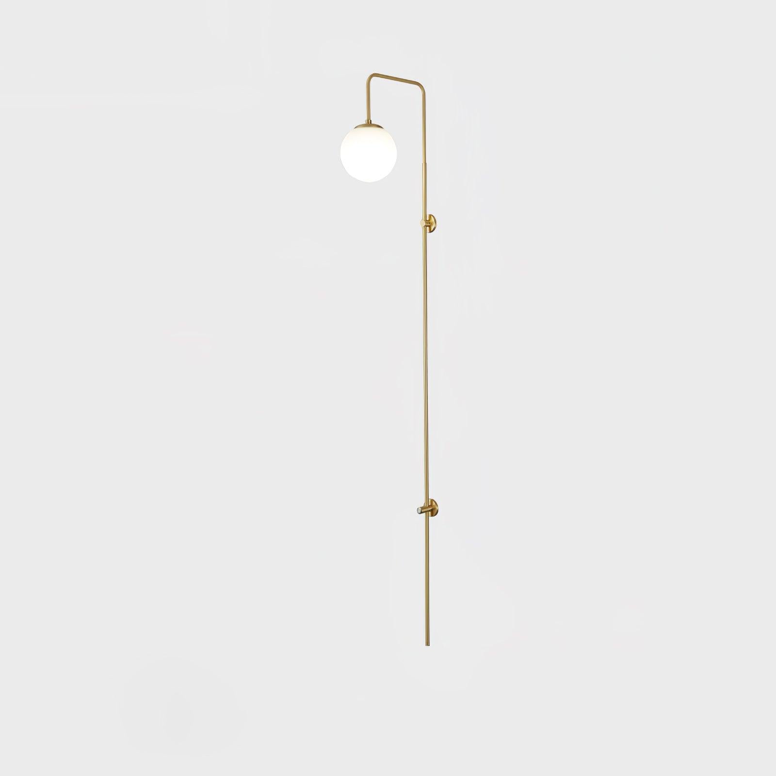 Modern Vertical Gold Wall Sconce with Spherical White Glass Globe Diffuser