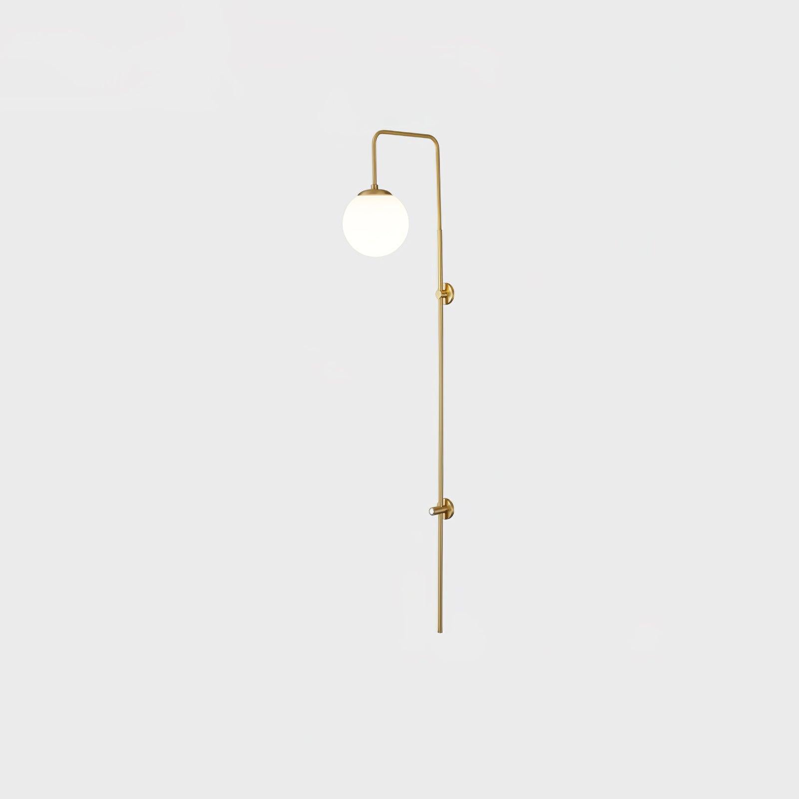 Modern Vertical Gold Wall Sconce with Spherical White Glass Globe Diffuser