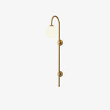 Modern Vertical Gold Wall Sconce with Spherical White Glass Globe Diffuser
