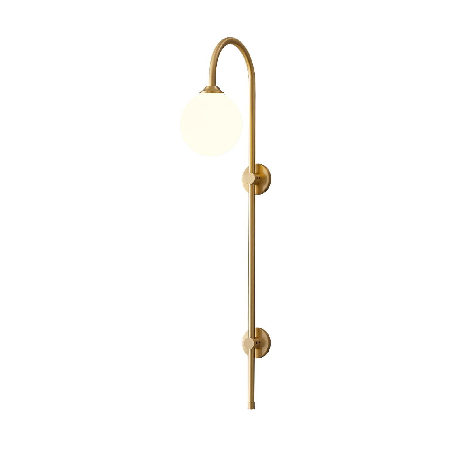 Modern Vertical Gold Wall Sconce with Spherical White Glass Globe Diffuser