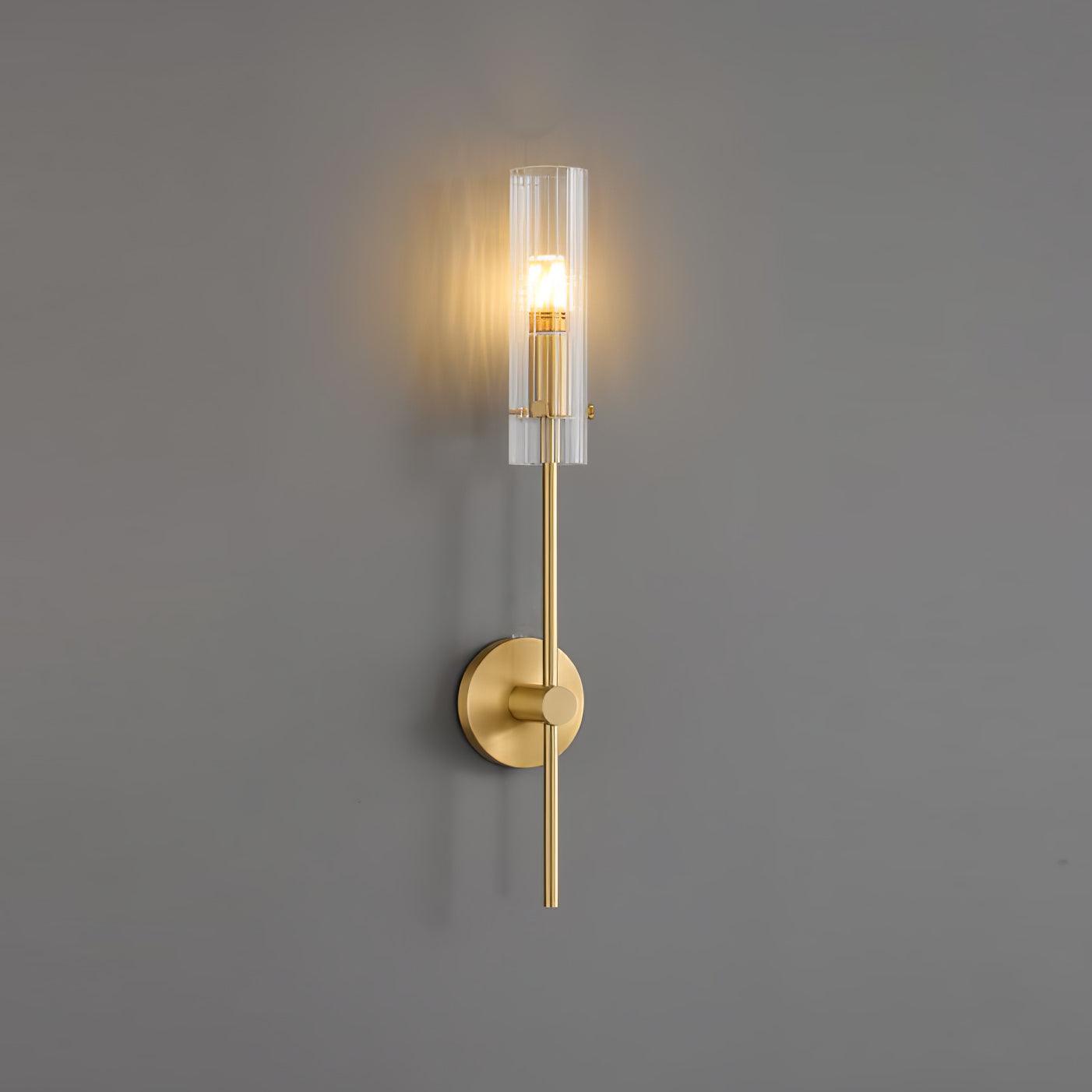 Modern Vertical LED Glass Tube Wall Sconce Brass Minimalist Indoor Lighting for Bedrooms