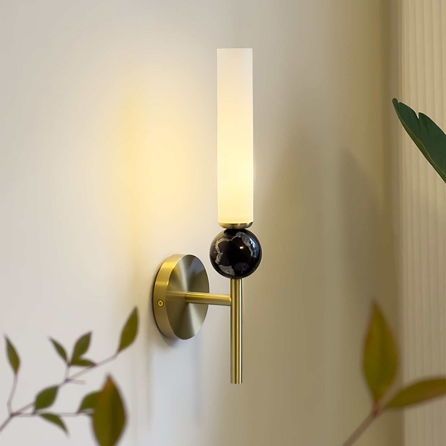 Modern Vertical Marble Wall Sconce with Solid Brass Arm and Acrylic Diffuser