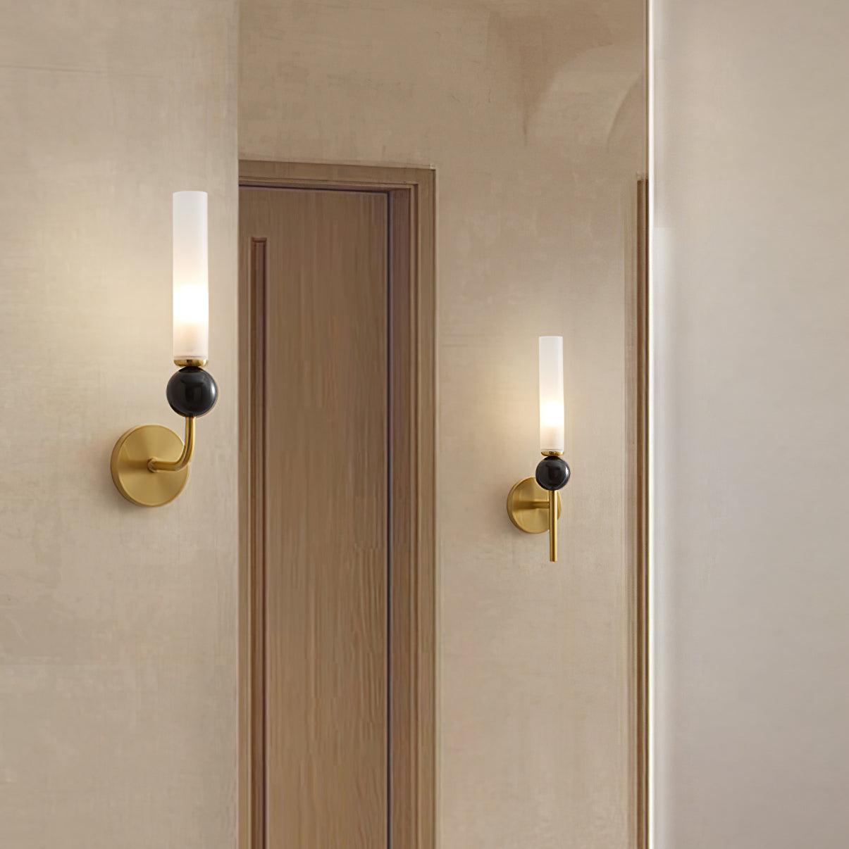 Modern Vertical Marble Wall Sconce with Solid Brass Arm and Acrylic Diffuser