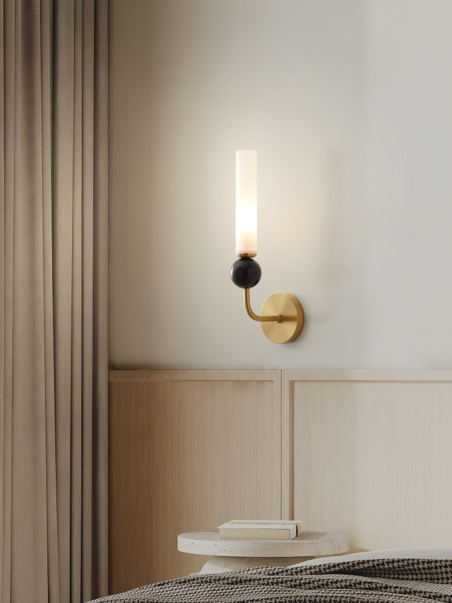 Modern Vertical Marble Wall Sconce with Solid Brass Arm and Acrylic Diffuser