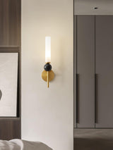 Modern Vertical Marble Wall Sconce with Solid Brass Arm and Acrylic Diffuser