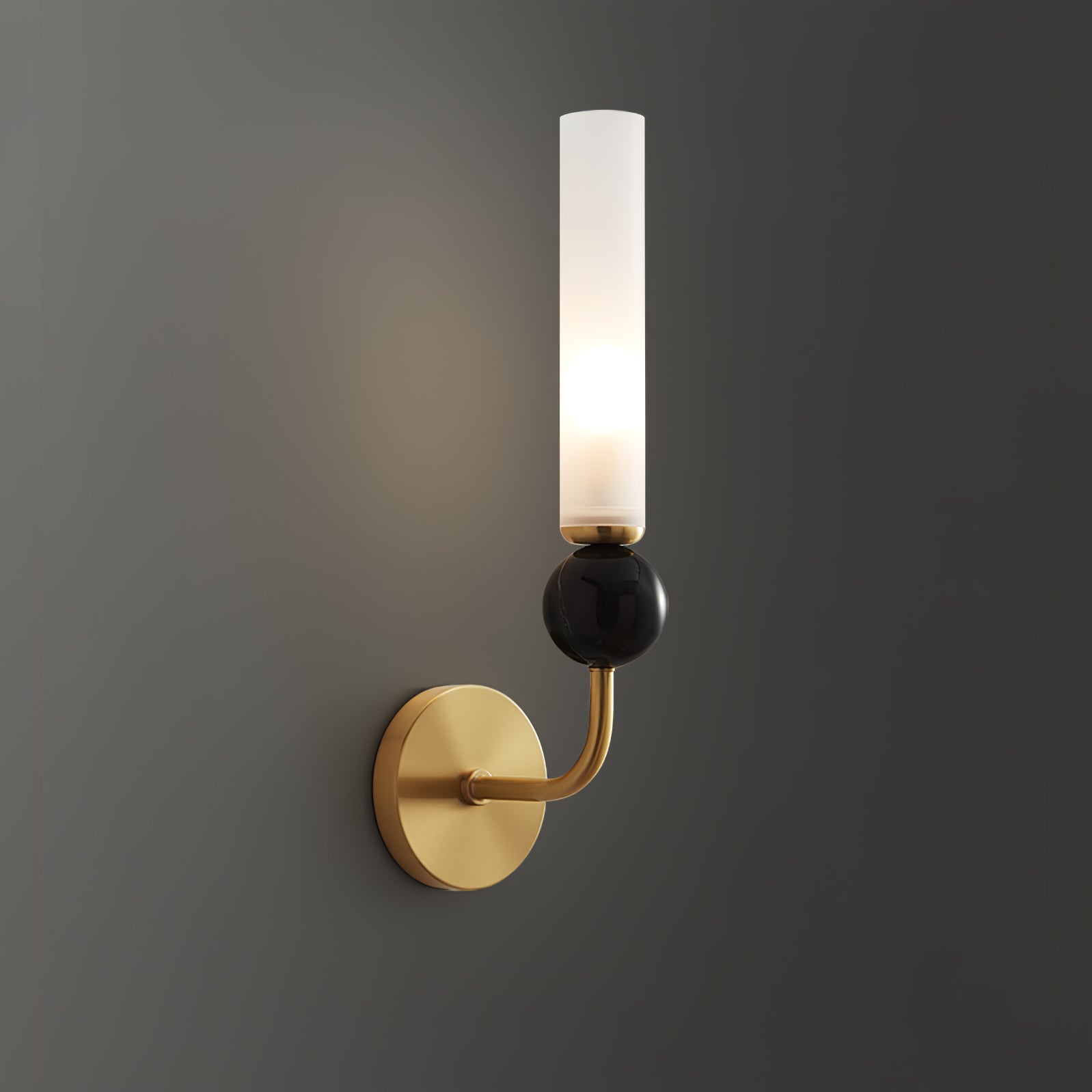 Modern Vertical Marble Wall Sconce with Solid Brass Arm and Acrylic Diffuser