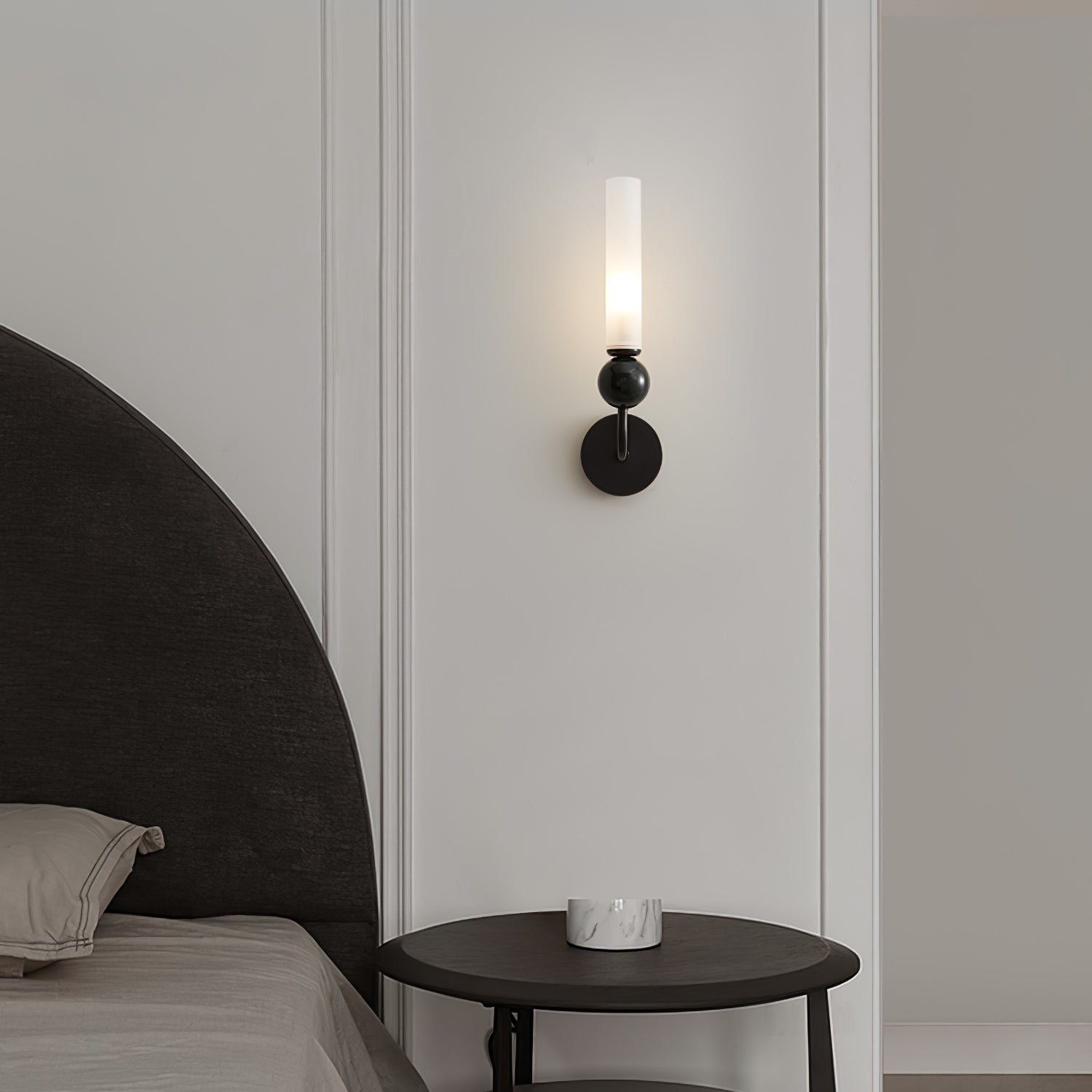 Modern Vertical Marble Wall Sconce with Solid Brass Arm and Acrylic Diffuser