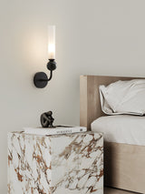 Modern Vertical Marble Wall Sconce with Solid Brass Arm and Acrylic Diffuser