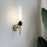 Modern Vertical Marble Wall Sconce with Solid Brass Arm and Acrylic Diffuser