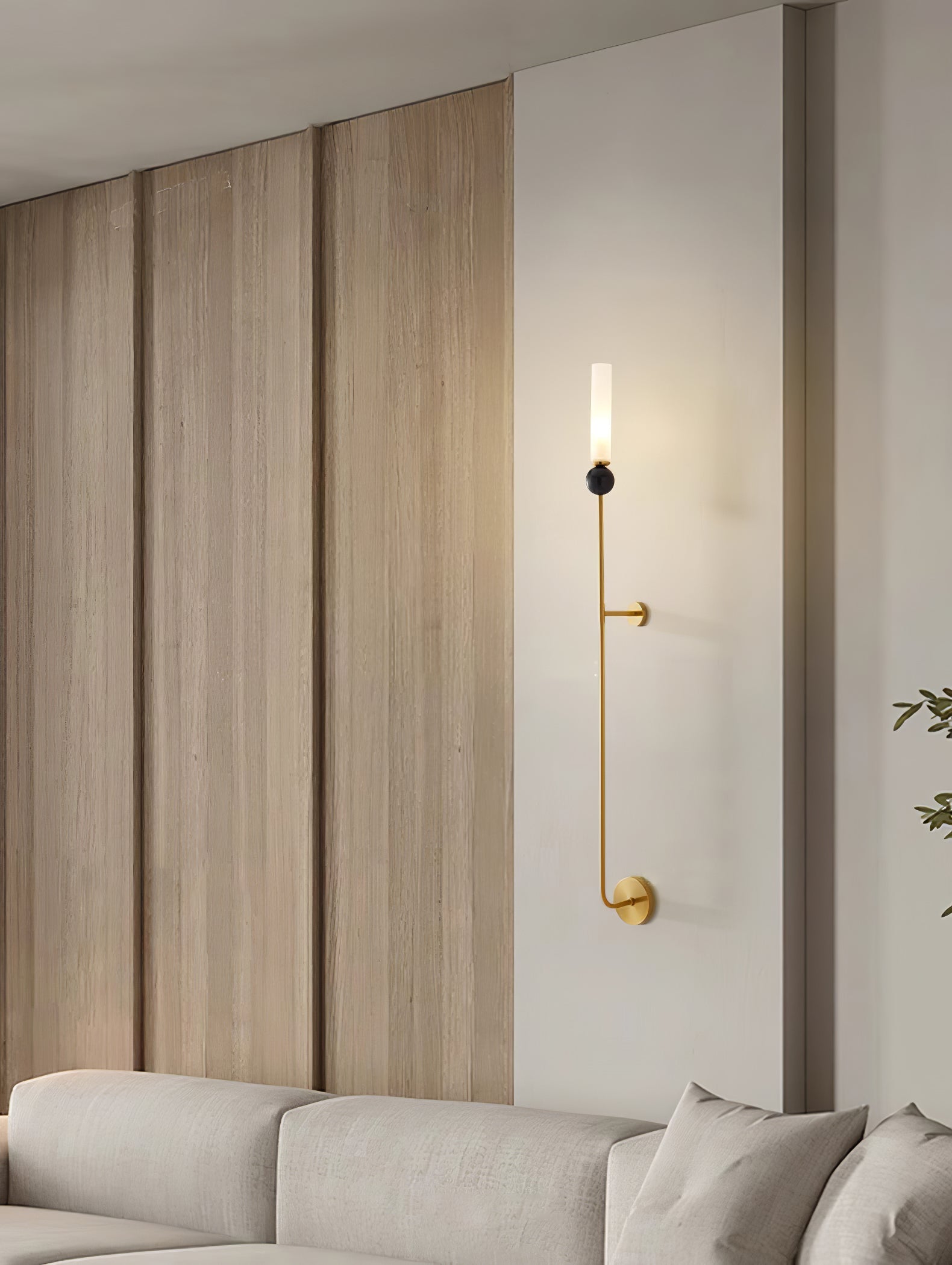 Modern Vertical Marble Wall Sconce with Solid Brass Arm and Acrylic Diffuser