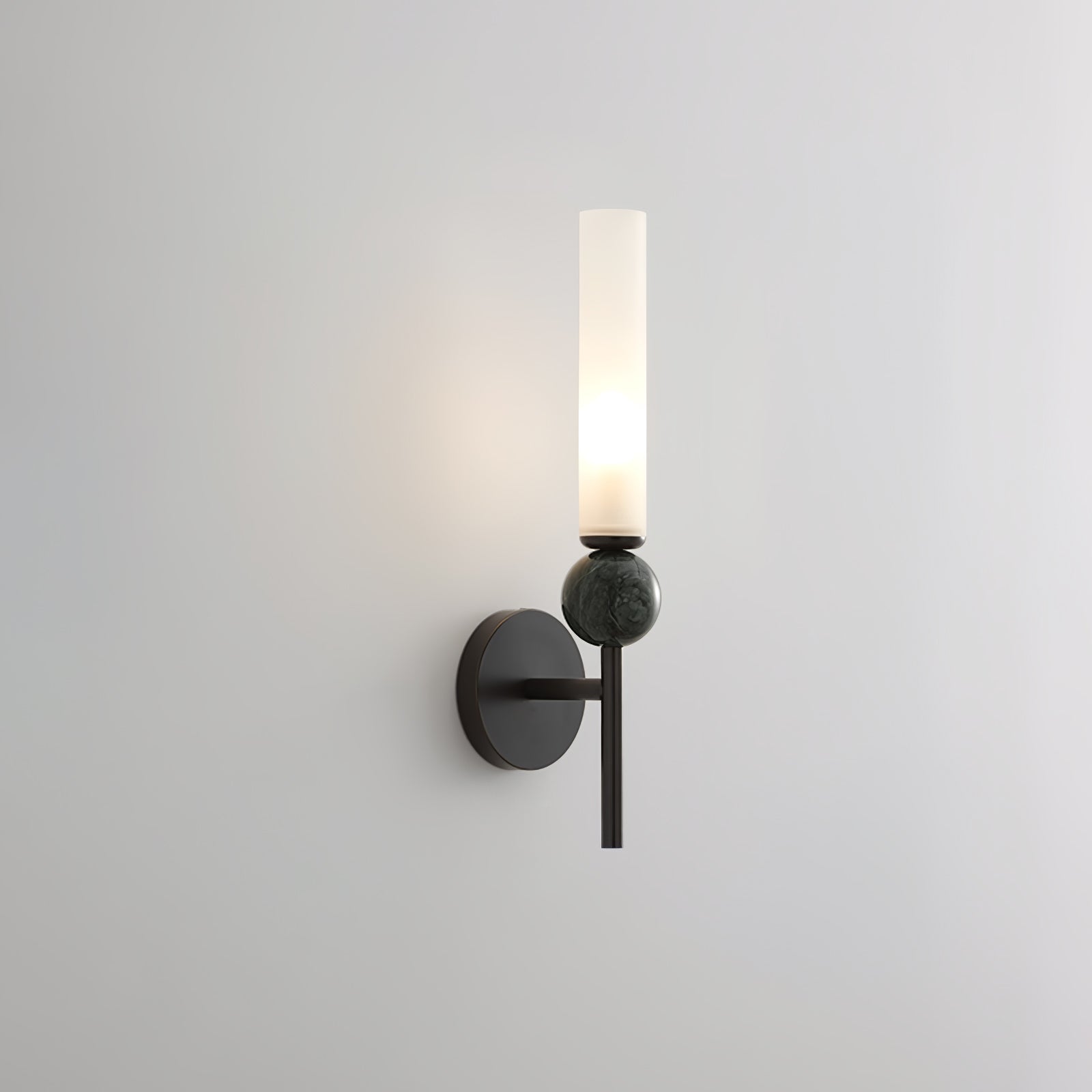 Modern Vertical Marble Wall Sconce with Solid Brass Arm and Acrylic Diffuser