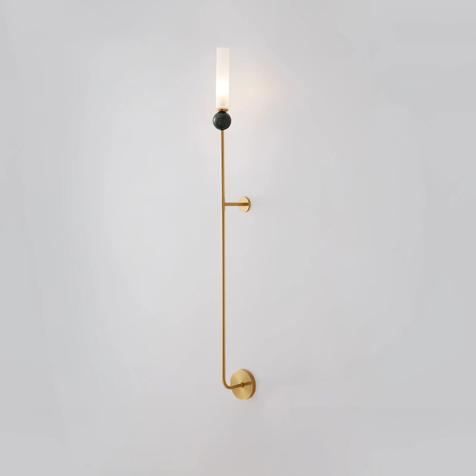 Modern Vertical Marble Wall Sconce with Solid Brass Arm and Acrylic Diffuser