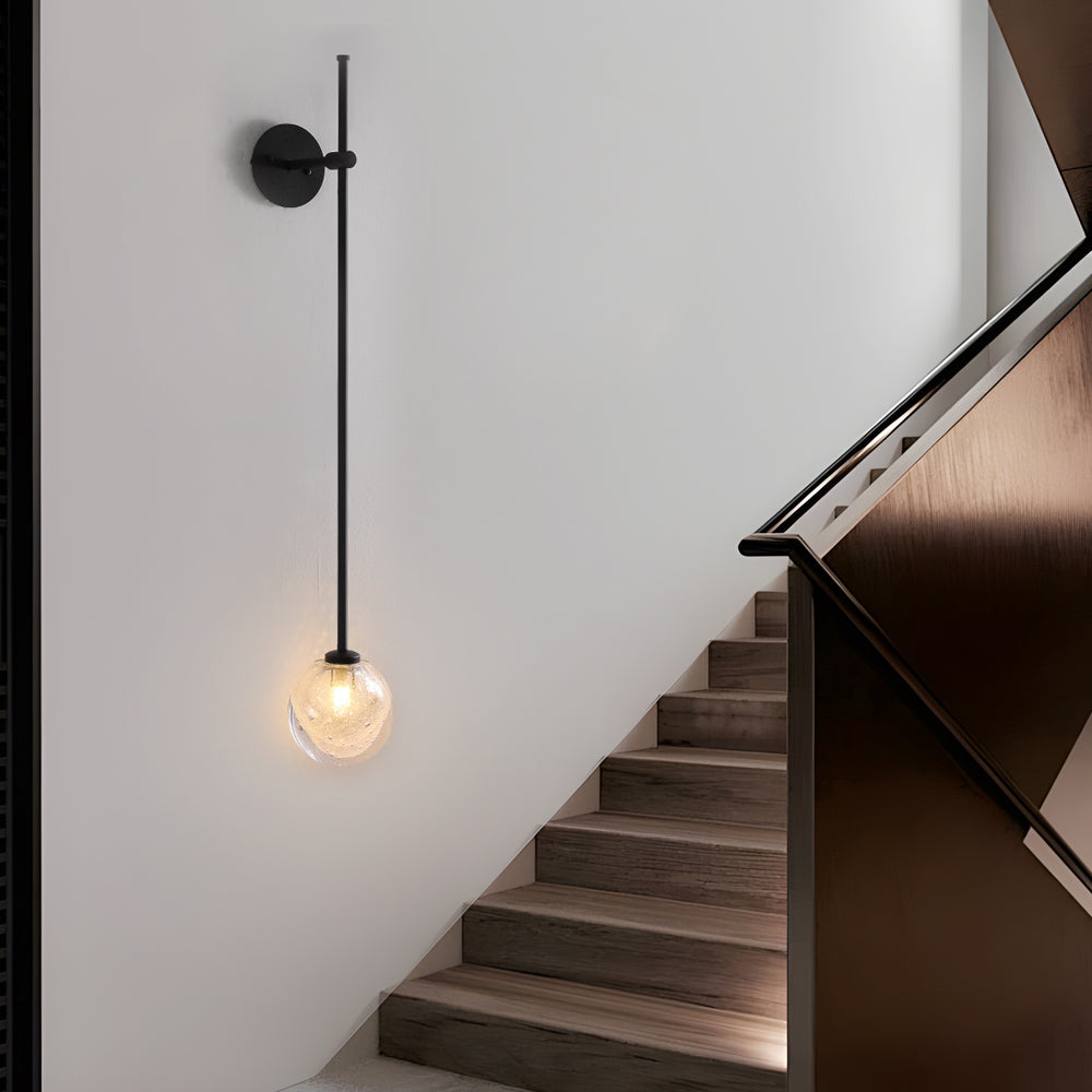 Modern Vertical Slender Arm Wall Sconce with Bubble Glass Globe for Bedroom Living Room