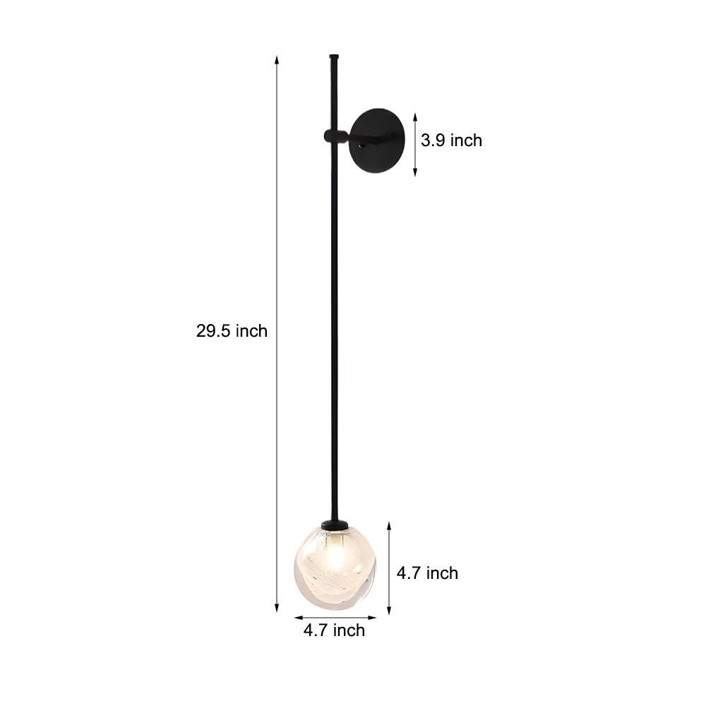 Modern Vertical Slender Arm Wall Sconce with Bubble Glass Globe for Bedroom Living Room