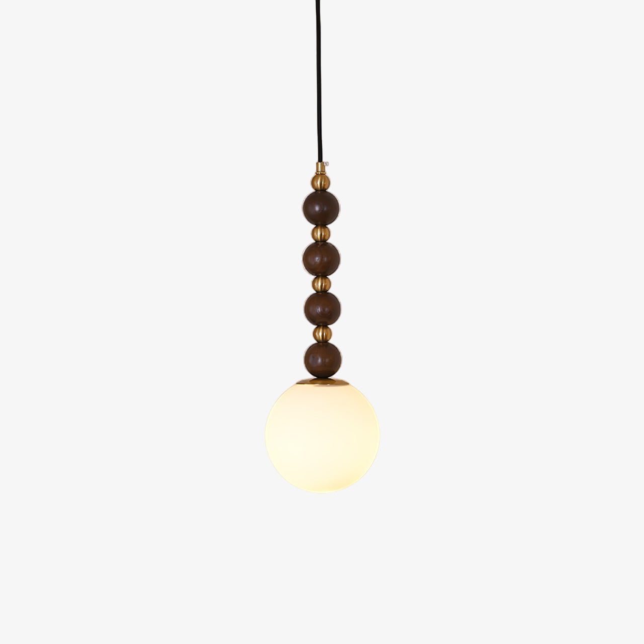 Modern Vertical Walnut Wood Ball Pendant Light with Frosted Glass Globe Diffuser