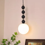 Modern Vertical Walnut Wood Ball Pendant Light with Frosted Glass Globe Diffuser