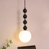 Modern Vertical Walnut Wood Ball Pendant Light with Frosted Glass Globe Diffuser