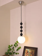 Modern Vertical Walnut Wood Ball Pendant Light with Frosted Glass Globe Diffuser
