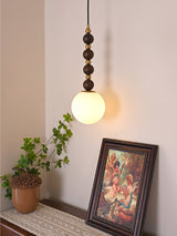 Modern Vertical Walnut Wood Ball Pendant Light with Frosted Glass Globe Diffuser