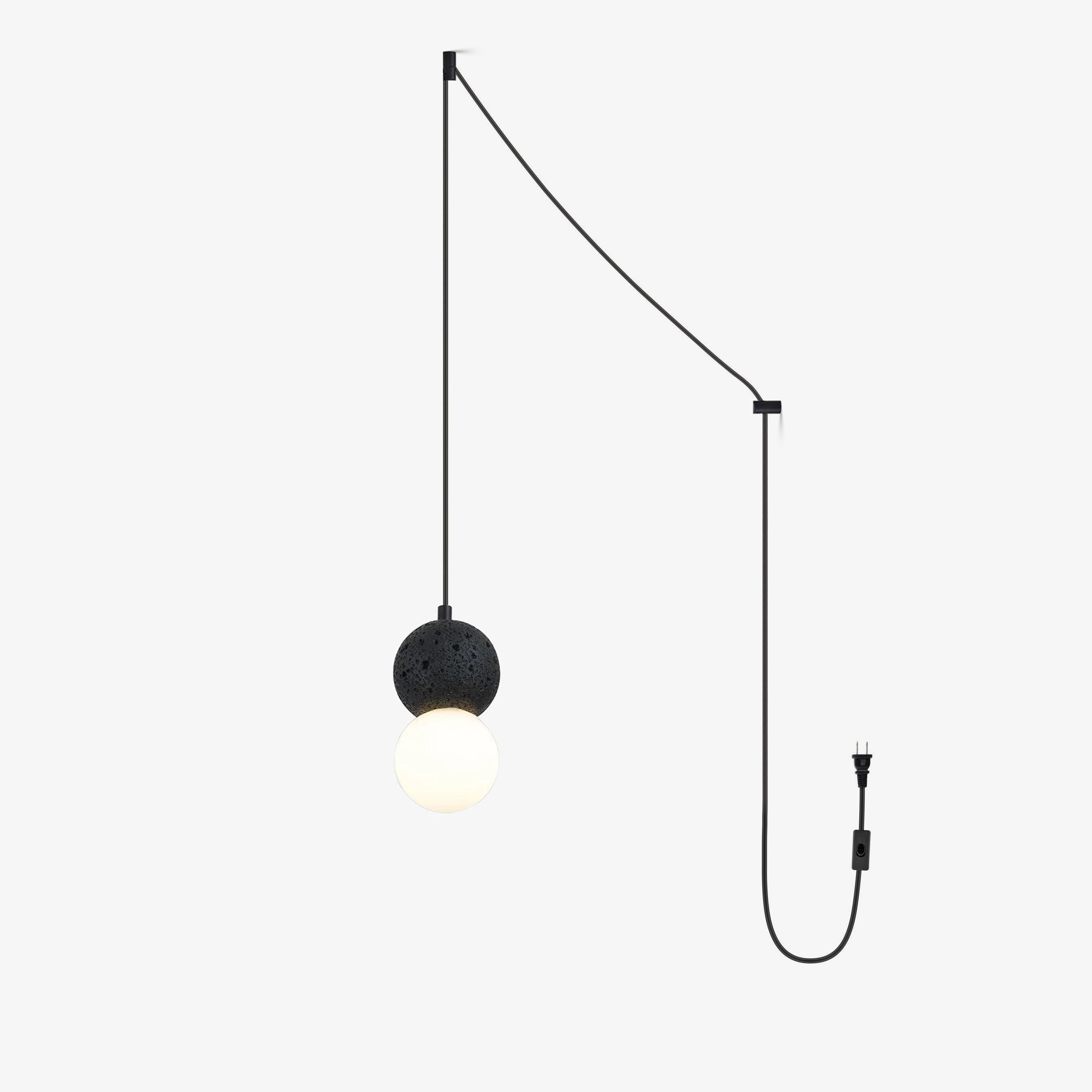 Modern Volcanic Stone and Glass Globe Pendant Light Plug In Swag Lamp