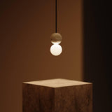 Modern Volcanic Stone and Glass Globe Pendant Light Plug In Swag Lamp