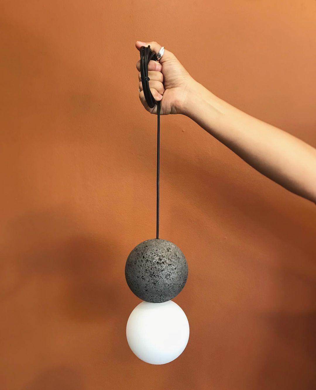 Modern Volcanic Stone and Glass Globe Pendant Light Plug In Swag Lamp