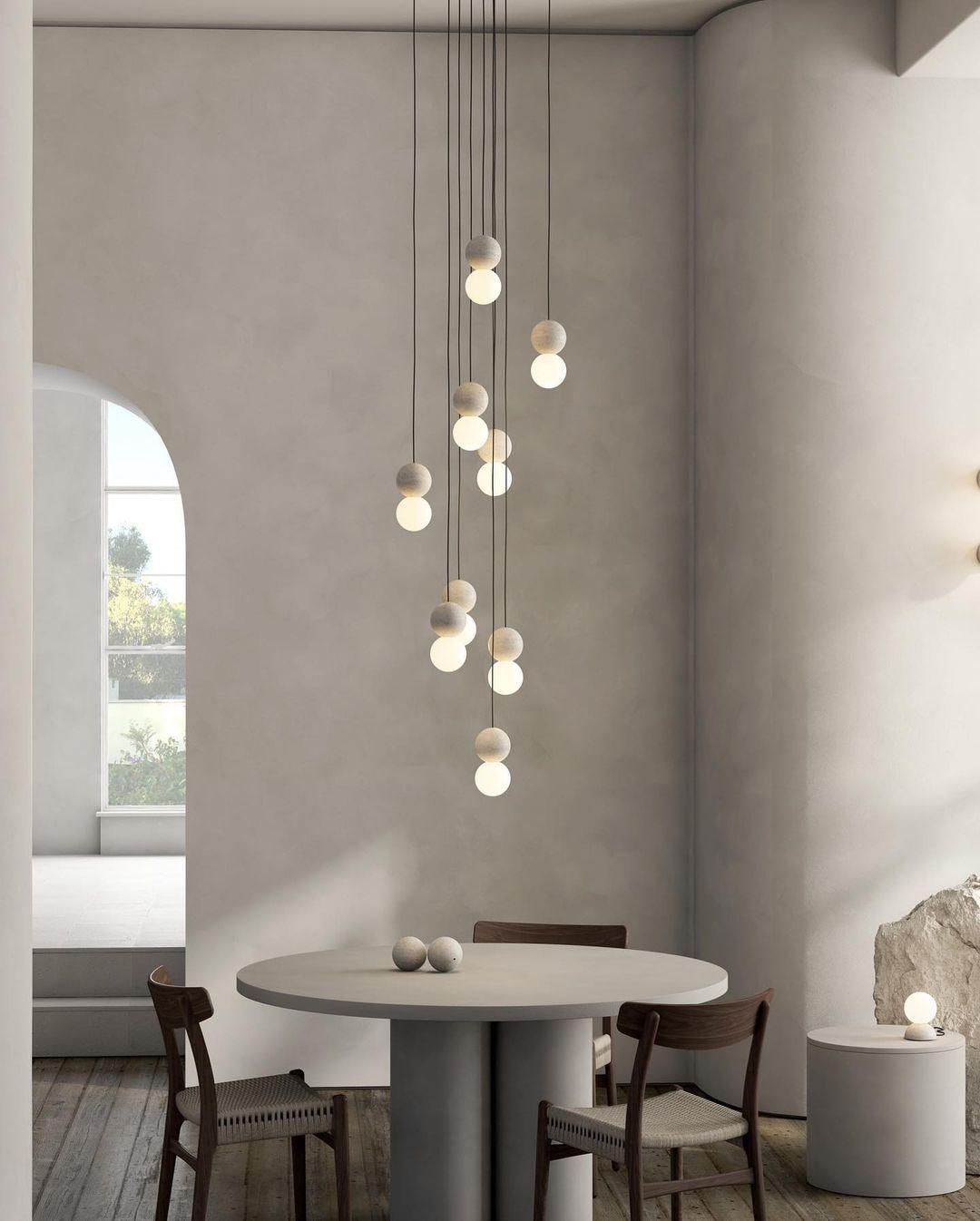 Modern Volcanic Stone and Glass Globe Pendant Light Plug In Swag Lamp