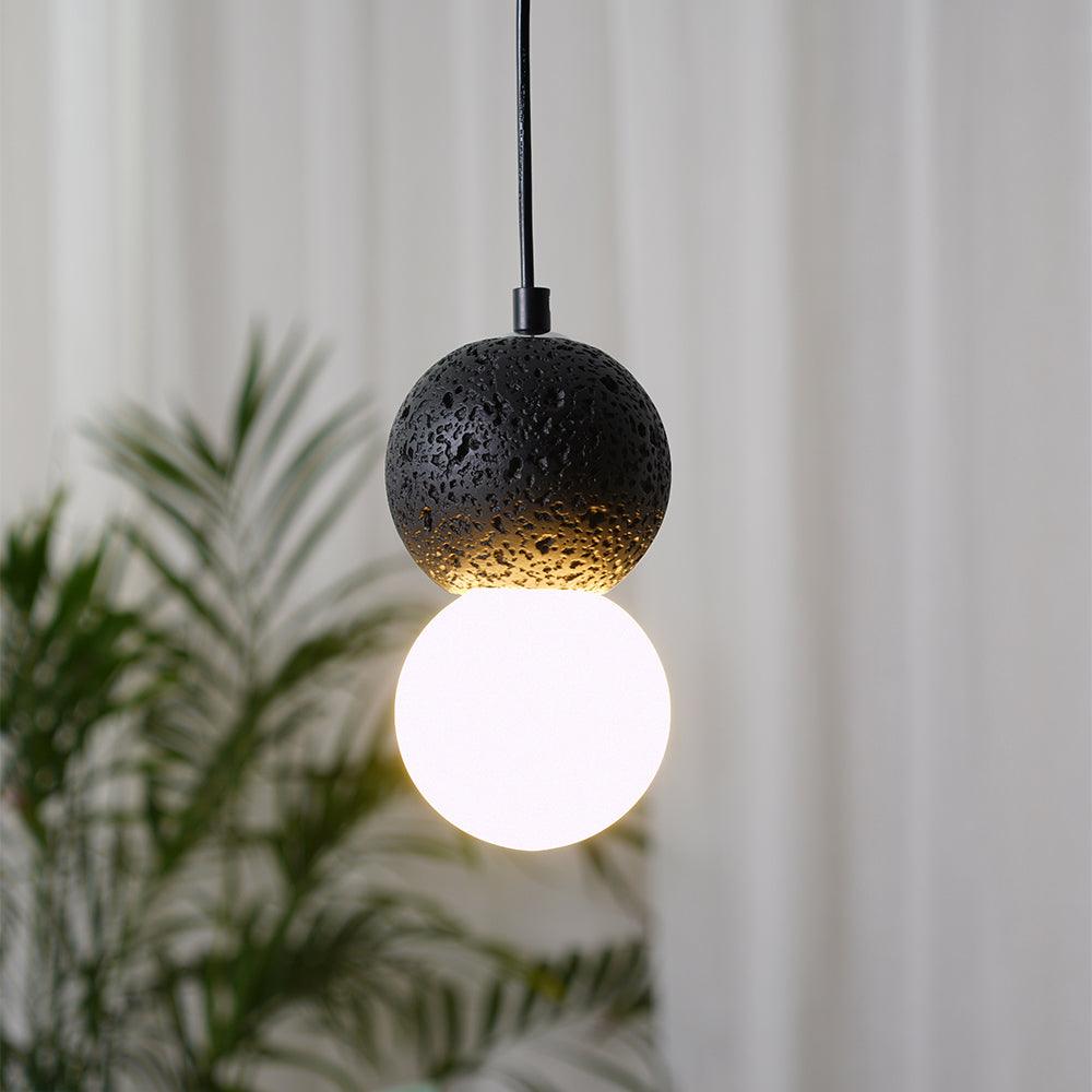 Modern Volcanic Stone and Glass Globe Pendant Light Plug In Swag Lamp